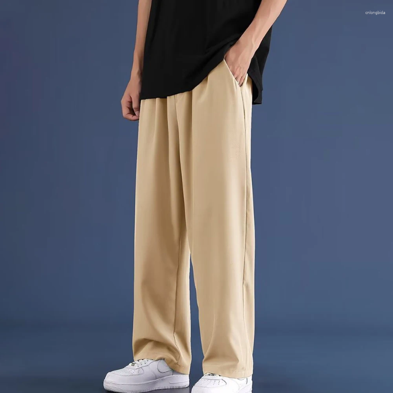 Mens Pants Casual Man Ice Silk Wide Leg Solid Elastic Waist Plus Size 5XL Sweatpants Jogger Trousers Sport Gym Baggy For Men