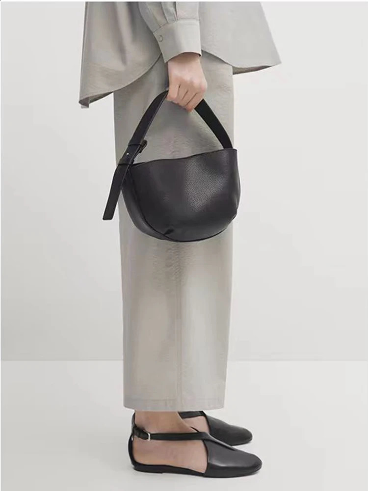 LINJER STRICKLIN Womens fashion bags Genuine Leather Retro Casual Shoulder Crossbody Cowhide Simple Half Moon hand 240722