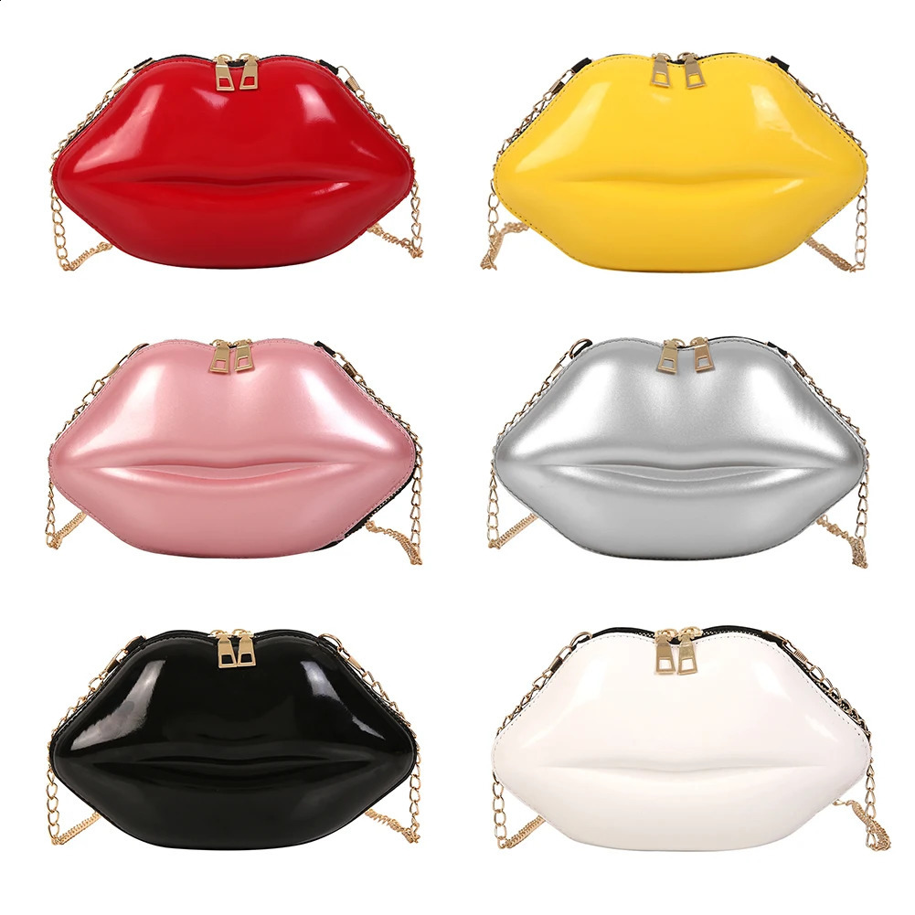 Stylish Lips Messenger Bag Women PVC Solid Shoulder Chain Crossbody Bags Girls Mini Zipper Evening Party Handbags 240722