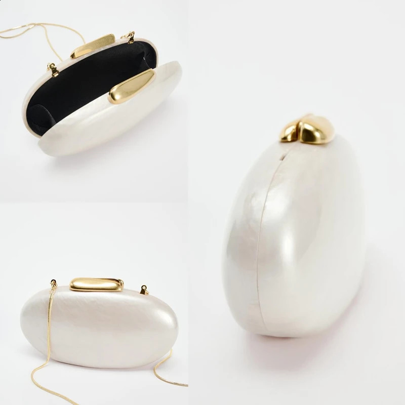 Egg shape Clutch Bag Acrylic purse women wedding evening party cute ivory pearl color handbag summer 240729