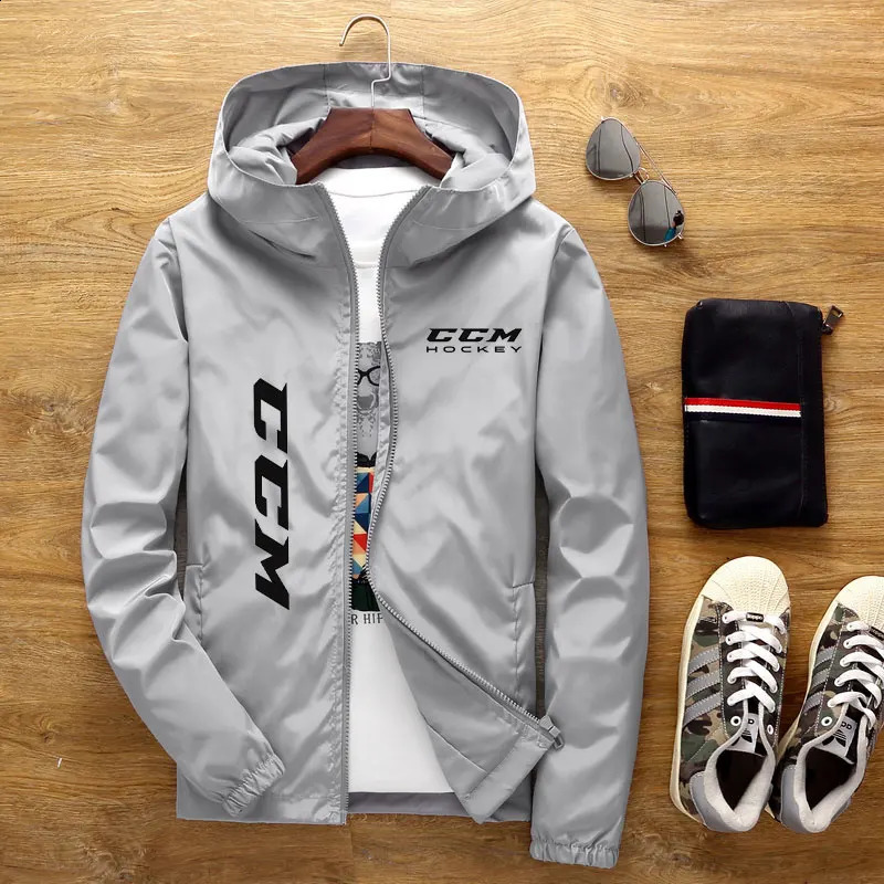 Spring and summer hooded mens jacket CCM hockey mens casual windbreaker zipper thin section hooded jacket men 7XL 240722