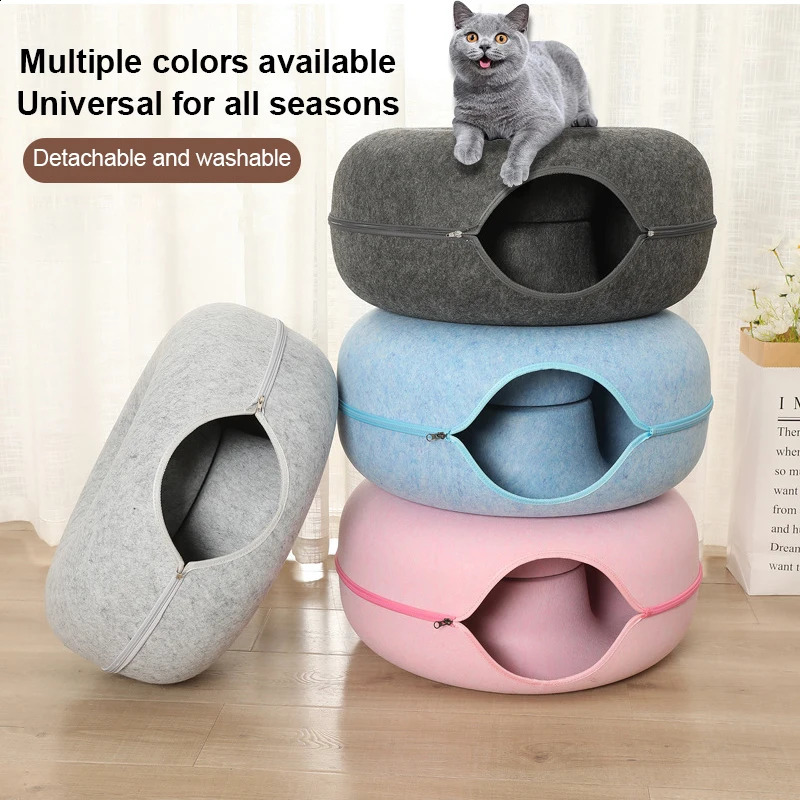 Donut Felt Cat Nest Fun Interactive Toy Tunnel Spliceable Kitten Sports Equipment Training House Semi-enclosed And Detachable