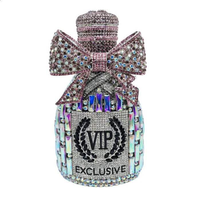 Gold Bow Champagne Bottle Clutch Women Wedding Purses Crystal Clutches Rhie VIP Wheat Ear Pattern Prom Dinner Bag 240822 2371 4