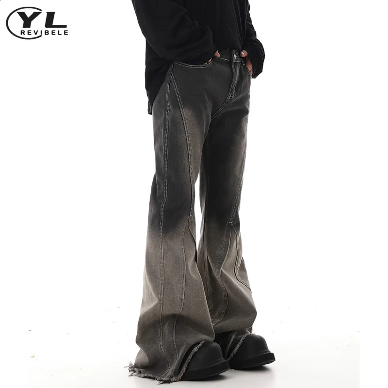 Patchwork Gradient Jeans Man Woman Hip Hop Fashion Flared Pants Spring Autumn Loose Unisex Straight Wide Leg Cowboy Trousers 240807
