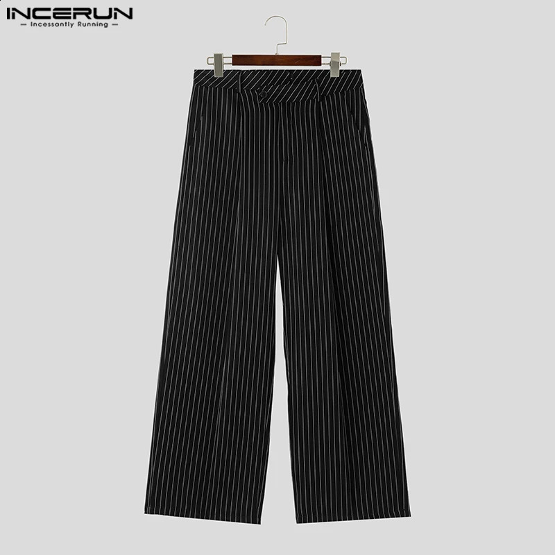 INCERUN Korean Style Men Pantalons Fashion High Waist Stripe Long Pants Casual Streetwear Male Straight Trousers S5XL 240719