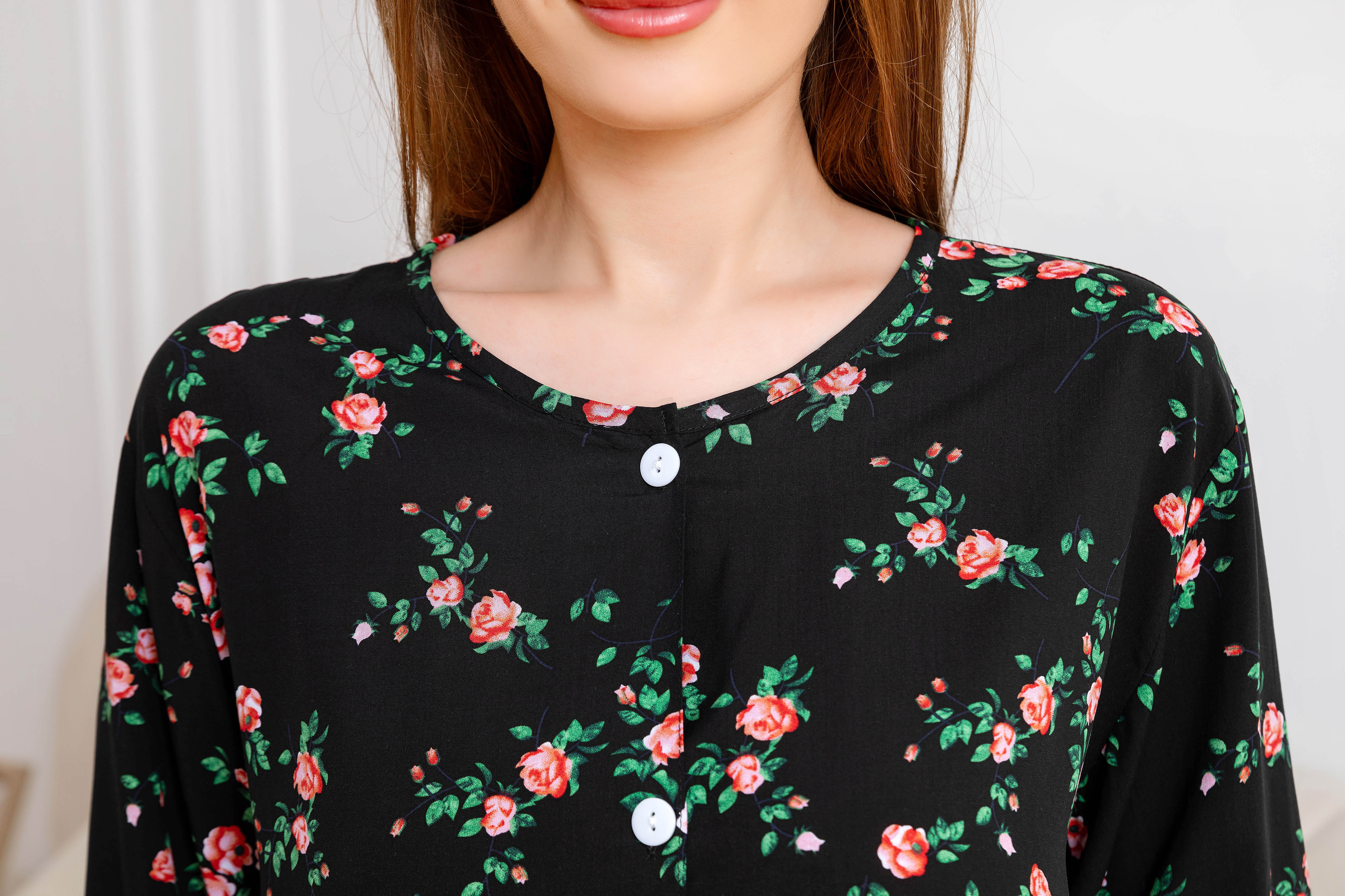 Women's Home Clothes Pajamas Black Bottom Little Rose Pants Set C202