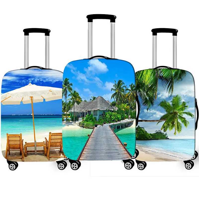 3D Tropical Beach Print Luggage Cover for Travel Holiday style Suitcase Covers Elastic Travel Trolley Protective Case CoverXJ240723
