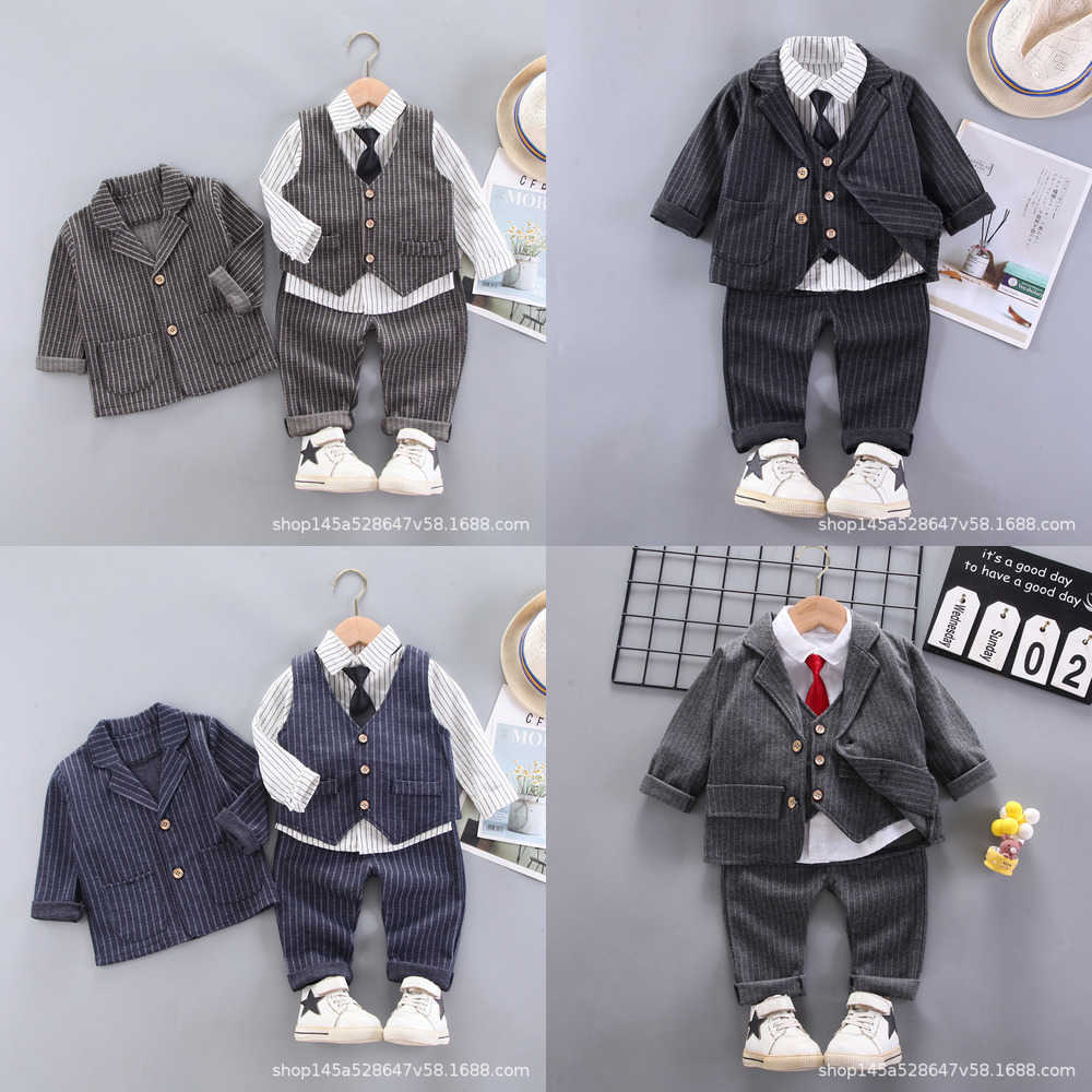 Clothing Sets Boys suit set childrens one year old British suit childrens new style boys baby flower girl autumn four piece set 96TG