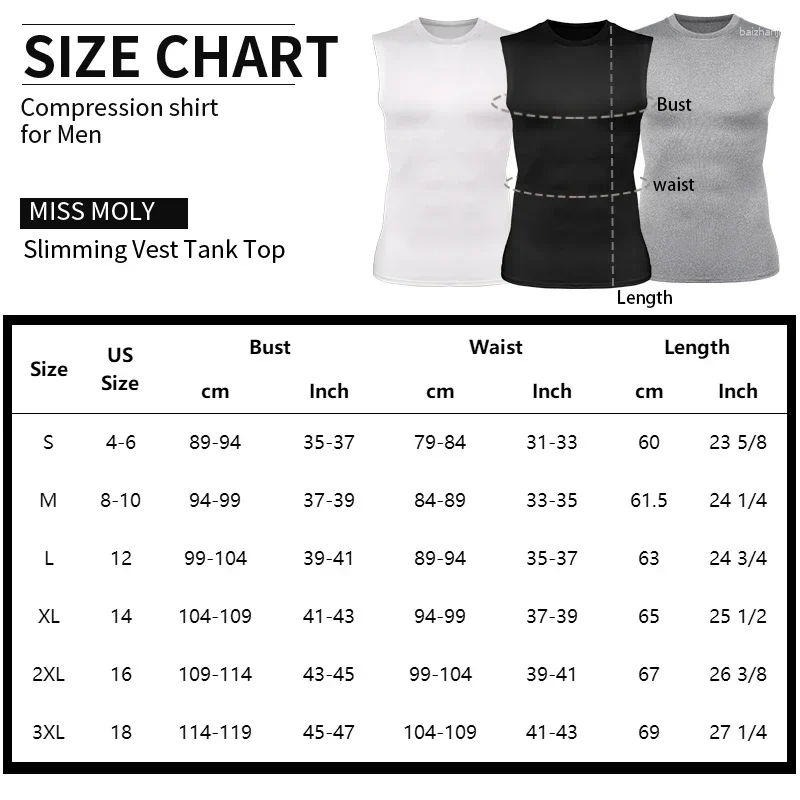 Men's Body Shapers Compression Shirts Men Sleeveless Tank Top Slimming Undershirt Shaper Workout Gym Vest Base Layer Athletic Tee Black