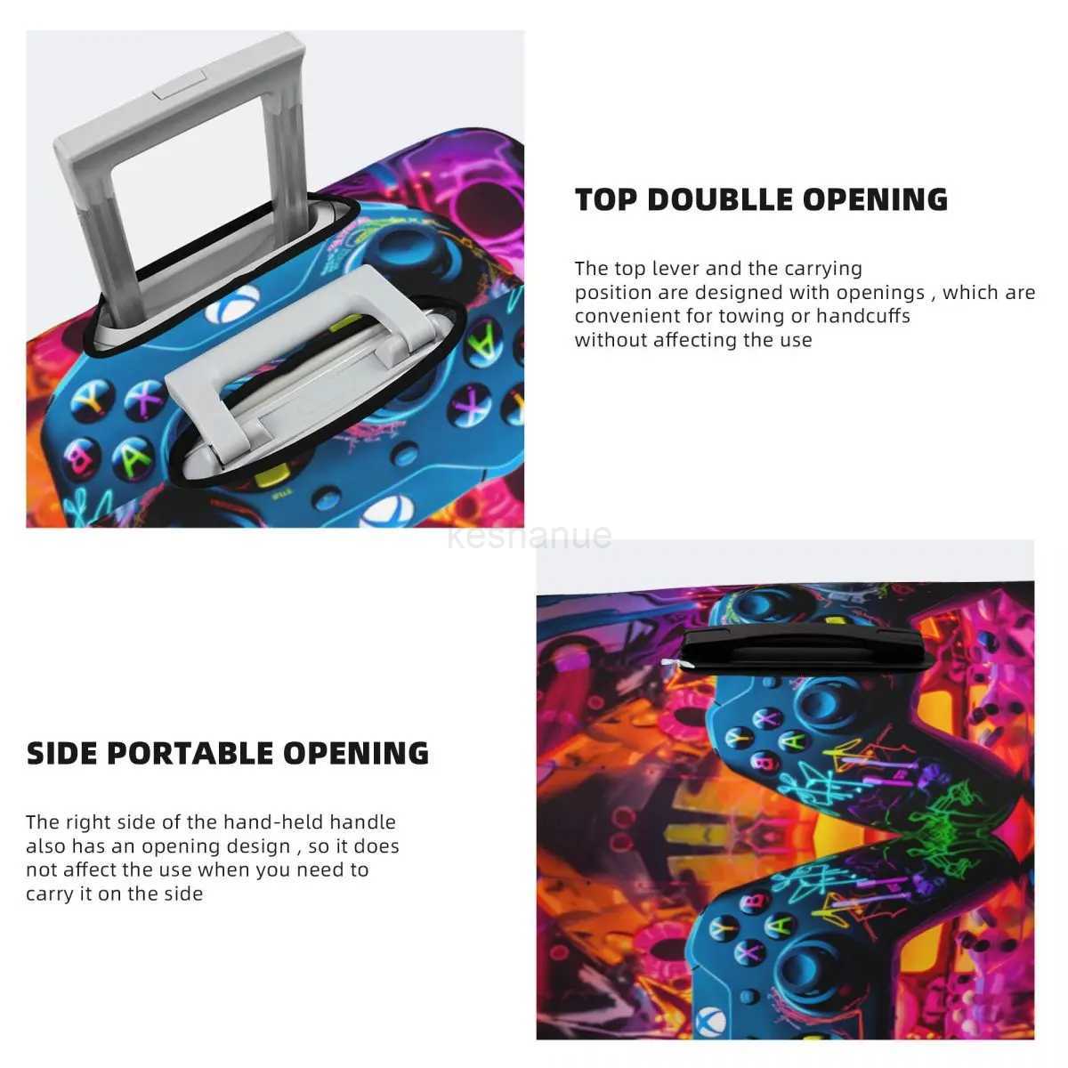 Gamer Controller Pattern Suitcase Cover Abstract Neon Art Business Vacation Elastic Luggage Case ProtectorXJ240723