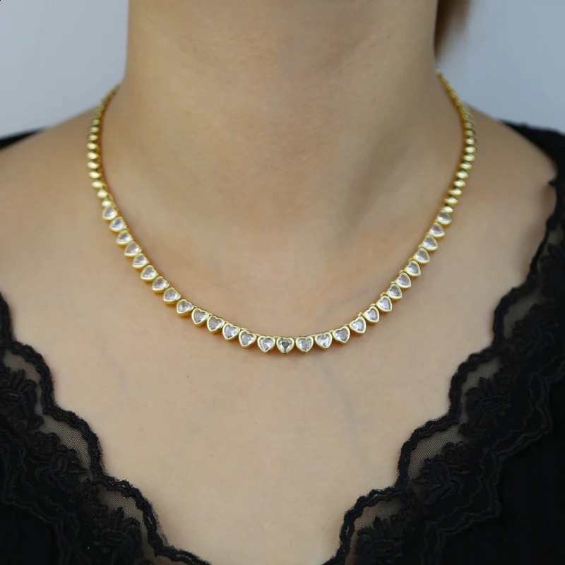2024 Arrived Valentines Day High Polished Shiny Heart Cz Tennis Link Chain Choker Necklaces For Women Fashion Jewelry Gifts 240719