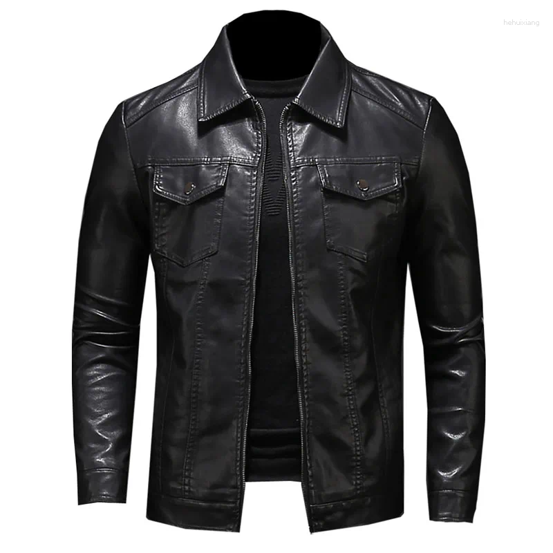 Men's Leather Motorcycle Jacket, Black Zipper Lapel Slim Fit Pu Coat M-5Xl