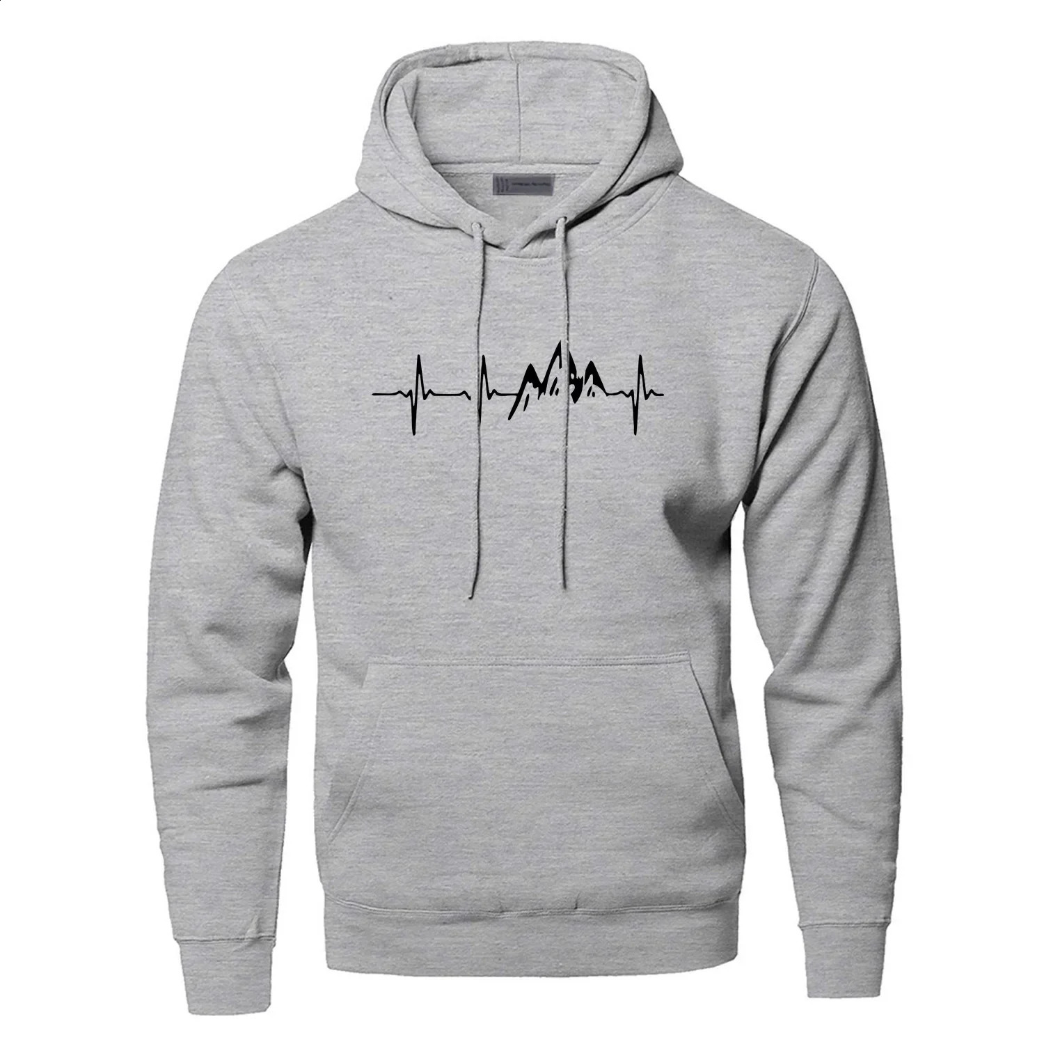 Mens Mountain Heartbeat Print Hoodies Sweatshirt Spring Autumn Long Sleeve Hooded Sweatshirt Black Gray Hoodie Sportswear 250113