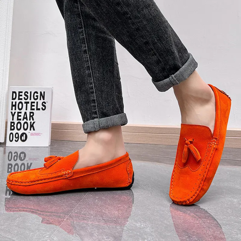 Big Size 38-48 Yellow Leather Mens Casual Shoes Soft Comfort Suede Loafers Man Fashion Slip-on Men Flat Shoes mocasines hombre 240718