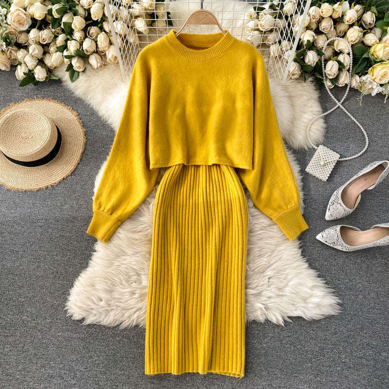 Dress 2020 New Womens Knitted Top Short, High Waist, Versatile Tank Top, Stylish Two Piece Set Temperament Sexy Bifurcated Denim Dress High Waist Dres