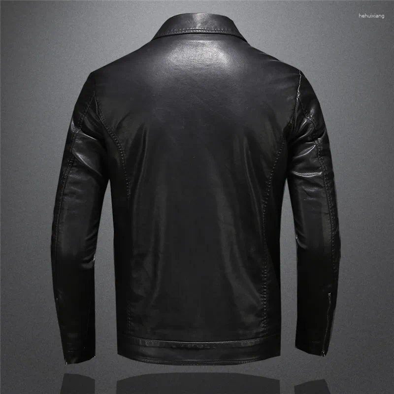 Men's Leather Motorcycle Jacket, Black Zipper Lapel Slim Fit Pu Coat M-5Xl