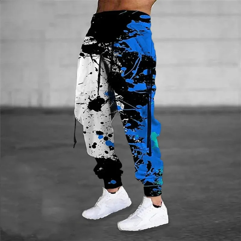 Graffiti Drawstring Long Mens Casual Sweatpants Joggers 3D Print Camo Trousers Mens Clothing Track Vintage Pants Clothes Man 240722