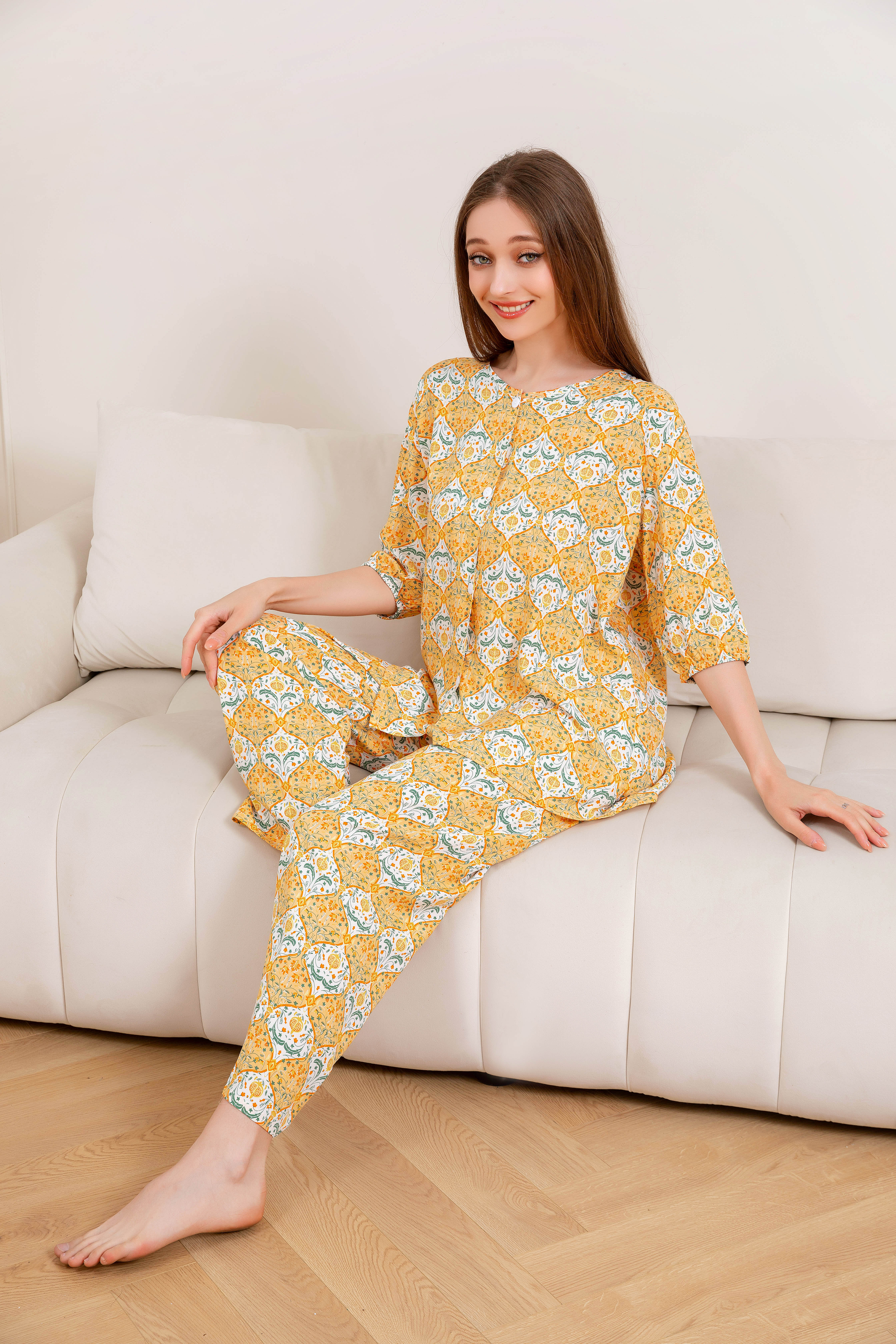 Women's Home Clothes Pajamas Yellow Bottom Pomegranate Pants Set C215