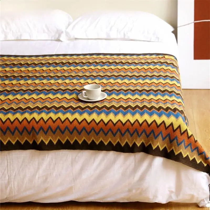 100% Acryl Hand Knitted Blanket with Tassel Summer Blanket Bed Sofa Travel Breathable Chic Bohemian Soft Comfortable Blanket 240717