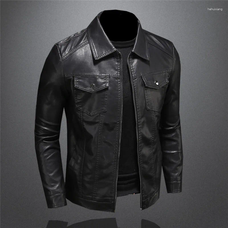 Men's Leather Motorcycle Jacket, Black Zipper Lapel Slim Fit Pu Coat M-5Xl