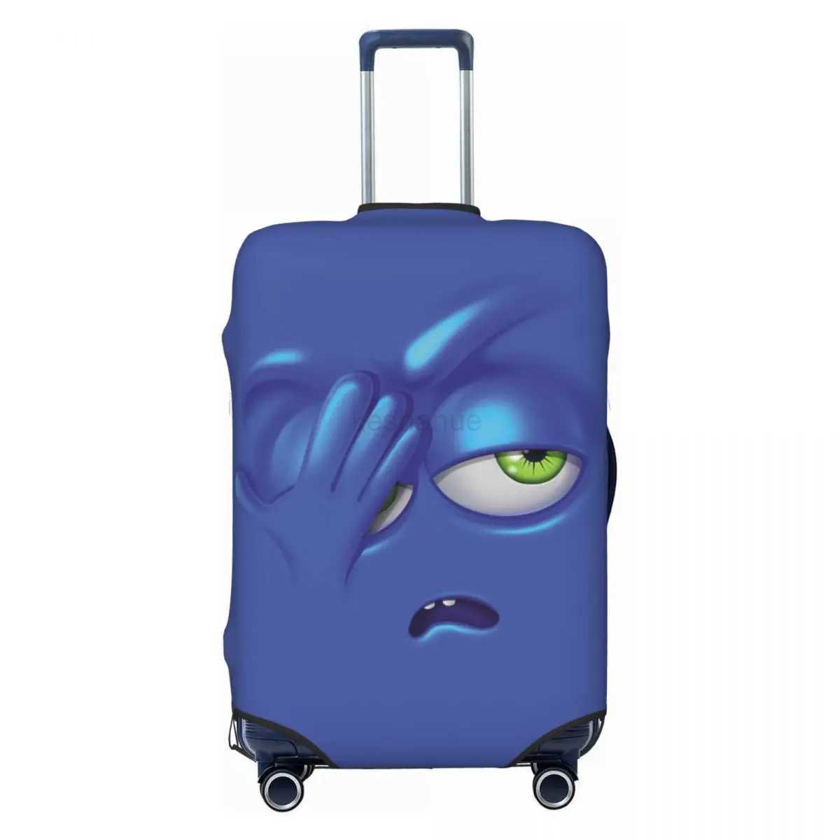 Facial Expression Suitcase Cover Blue Funny Face Cartoon Cruise Trip Flight Fun Luggage Supplies ProtectorXJ240723