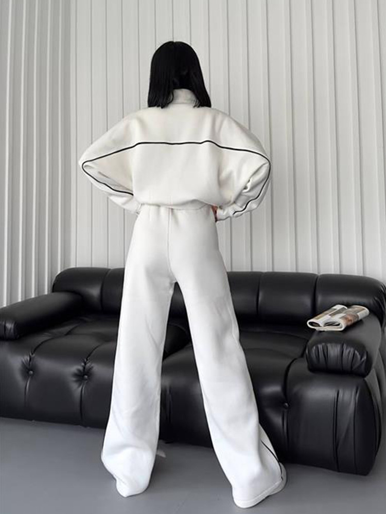 A456 Women's 3D Sier Long Sleeve Semi-high Neck Jackets Sweater Sports Striped Pants Leisure Suit