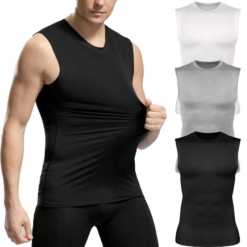 Men's Body Shapers Compression Shirts Men Sleeveless Tank Top Slimming Undershirt Shaper Workout Gym Vest Base Layer Athletic Tee Black