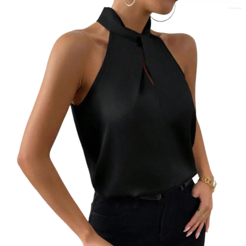 Womens Blouses Women Top Halter Neck Vest Elegant Satin Tank Tops For Blouse With Loose Fit Office Smooth