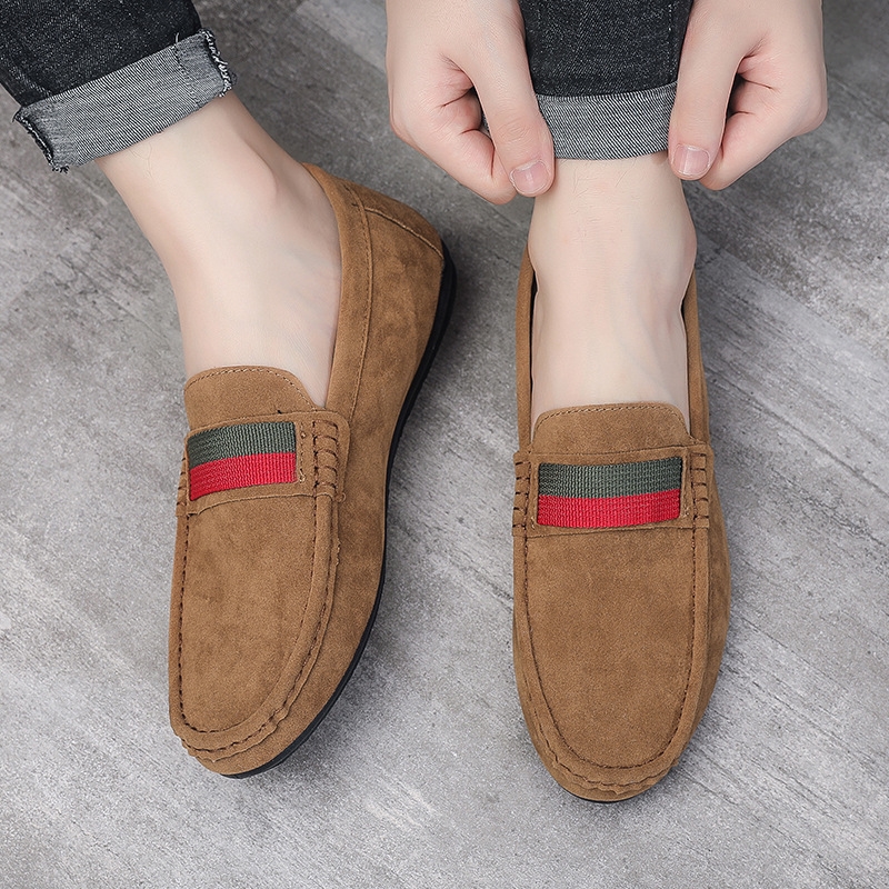 Four season frosted suede leather with soft sole and plush, lazy British style high-end bean shoes for men's casual shoes