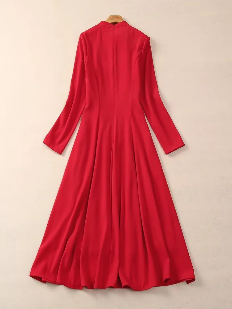 ZJYT Elegant Womens Party Dresses Long Sleeve Fashion Autumn Clothes Bowknot Stand Collar Midi Dress Vestidos Femininos 240712