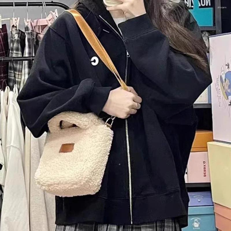 2025 NEW Bag Women Plush Crossbody Adjustable Strap Cute Soft Fluffy Handbag Solid Color Lamb Wool With Pendant For Autumn Winter
