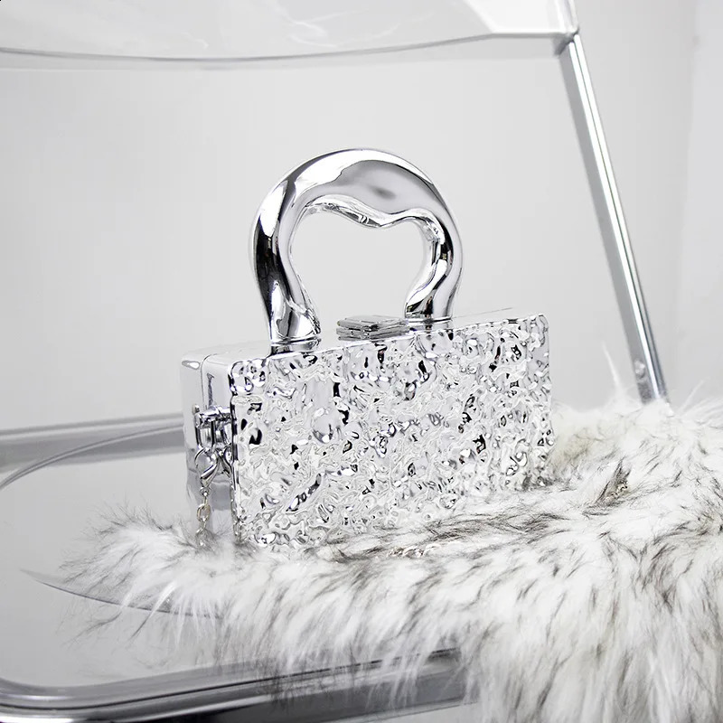 Wave Texture Girls Shoulder Bag Ice Crackle Handbag European and American Chain Ladies Crossbody Acrylic Evening 240821