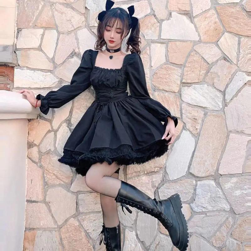 Black Lolita Dress - Long Sleeve Lace Skirt Gothic Clothes