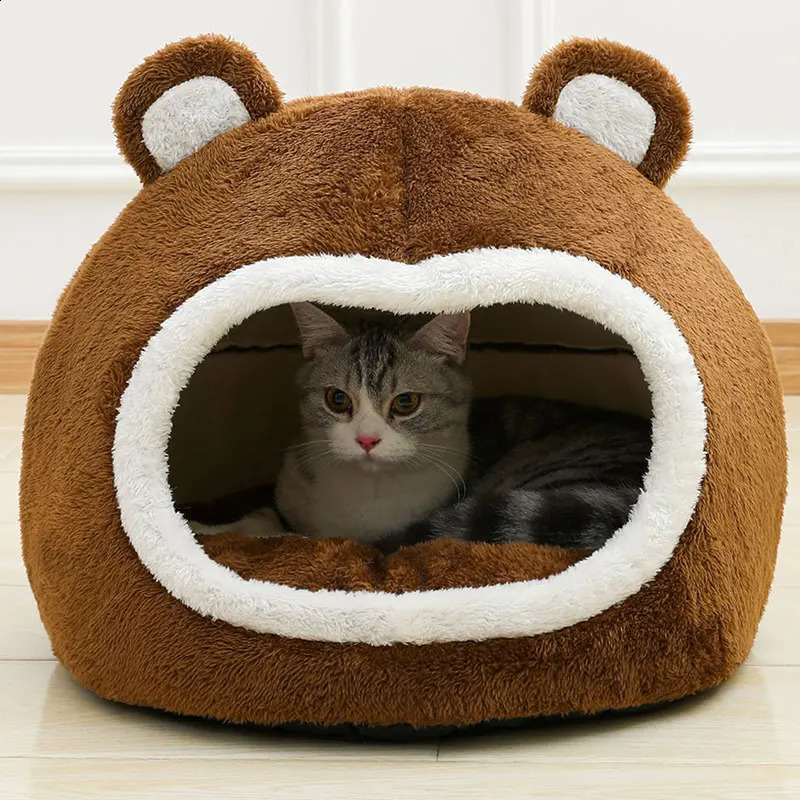Pet House Soft Long Plush Kitten Lounger Cushion Small Dogs Tent Cave Beds For Cozy Cat Nest Mat