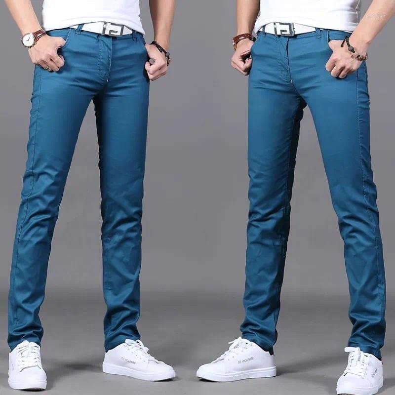 Mens Pants 2024 Brand Spring And Summer 98% Cotton Men Business Slim Elastic Casual Black Khaki Fit Straight Pant Trousers Male