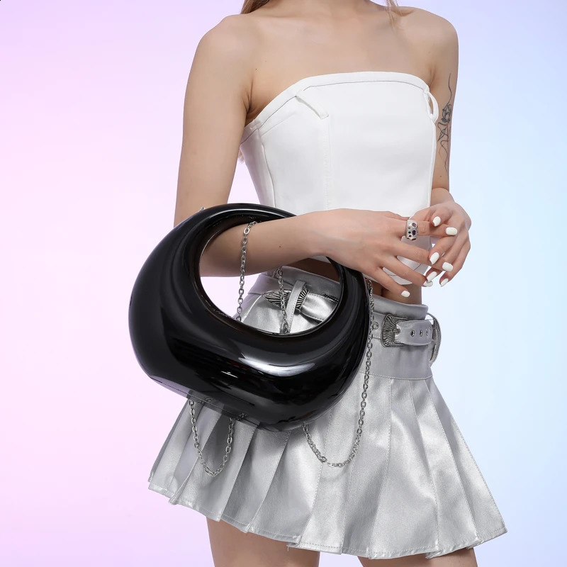 Acrylic Chains Fashion Hand Half Moon Transparent Color Individuality Crossbody Bag Shoulder Bags for Women 240722 ace0 4