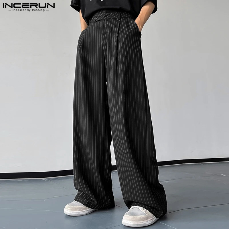 INCERUN Korean Style Men Pantalons Fashion High Waist Stripe Long Pants Casual Streetwear Male Straight Trousers S5XL 240719