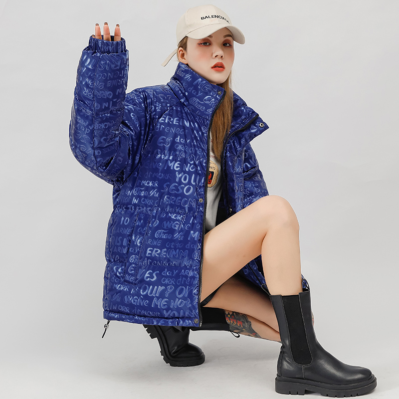 Winter American fashion brand leather women, Korean version, trendy loose collar jacket, letter reflective cotton jacket for men F723#88 8557d4