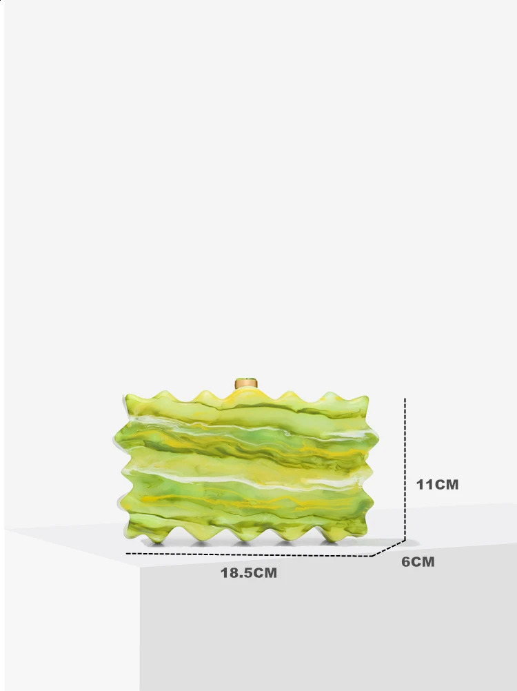 DHXJ Womens Green Zigzag Edge Clutch Bag summer evening party lemon Wavy Marble print small purse 2024 wholesale 240722