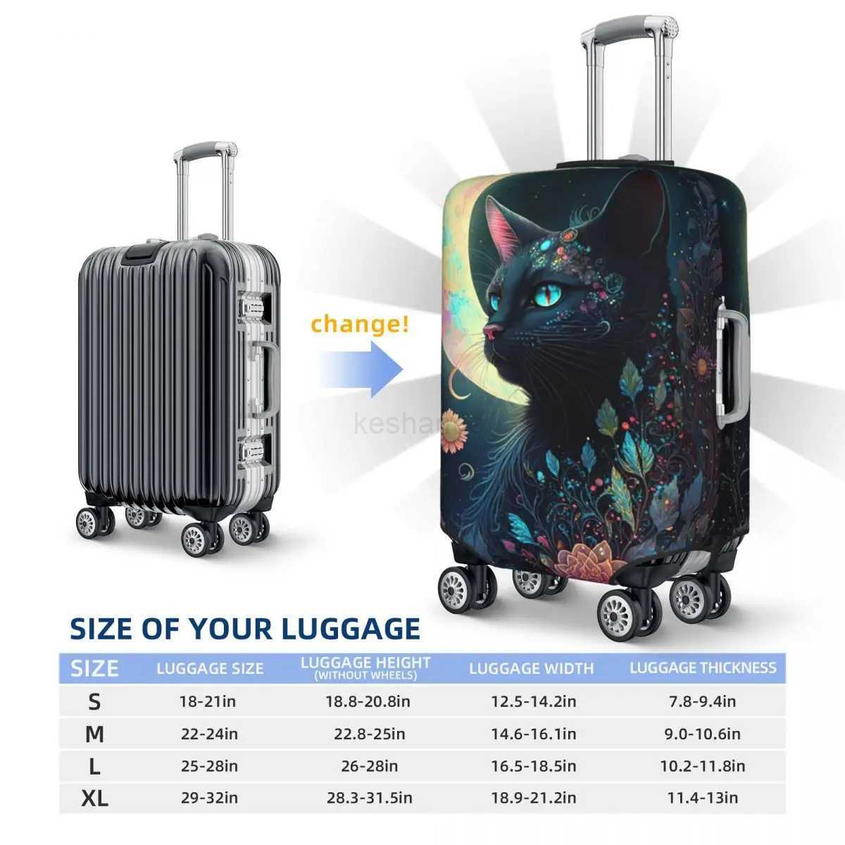 Mystical Moon Cat Suitcase Cover flowers Fun Cruise Trip Protector Luggage Supplies HolidayXJ240723