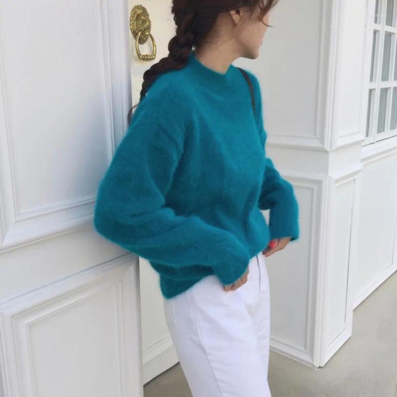 Women's Sweaters Chic Soft Solid Color Woman Knit Round Collar Loose Casual Long Sleeve Women Pullovers 2024 Autumn Winter Clothes Blue