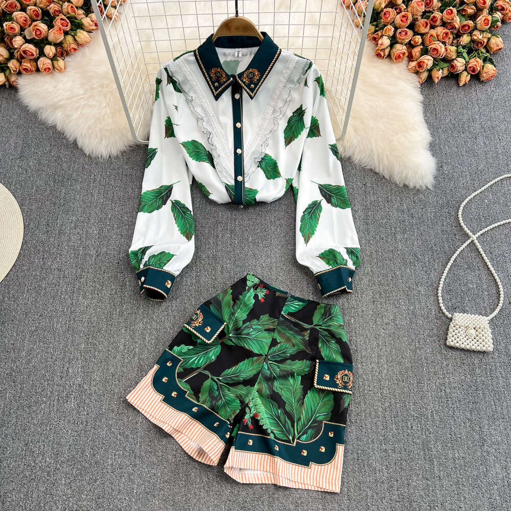 Fashionable Set, Light and Mature Style, Socialite Temperament, Lace Patchwork Shirt, Womens High Waisted Wide Leg Shorts, Trendy Waist Temperament Si