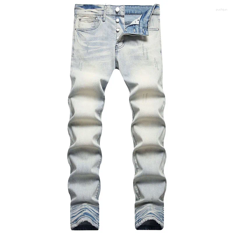 Men's Jeans Mens High Quality Light Blue Straight Slim Plus Size 42 44 Pantalones Designer For Men Casual Denim Pants