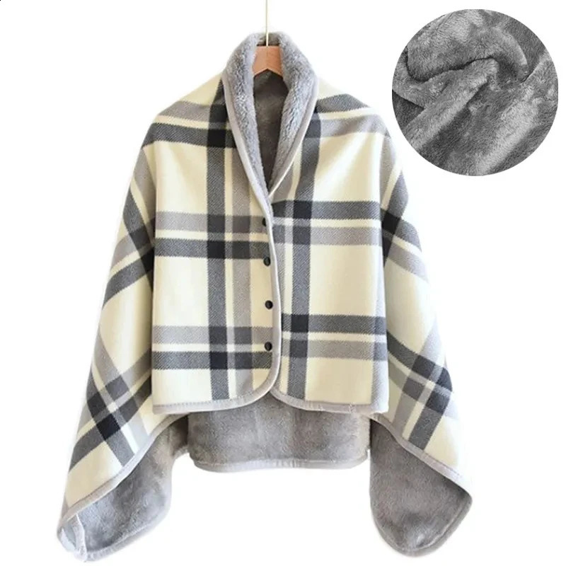 Thick plain weave blanket warm winter wearable adult office travel soft wool home shawl with button 240723