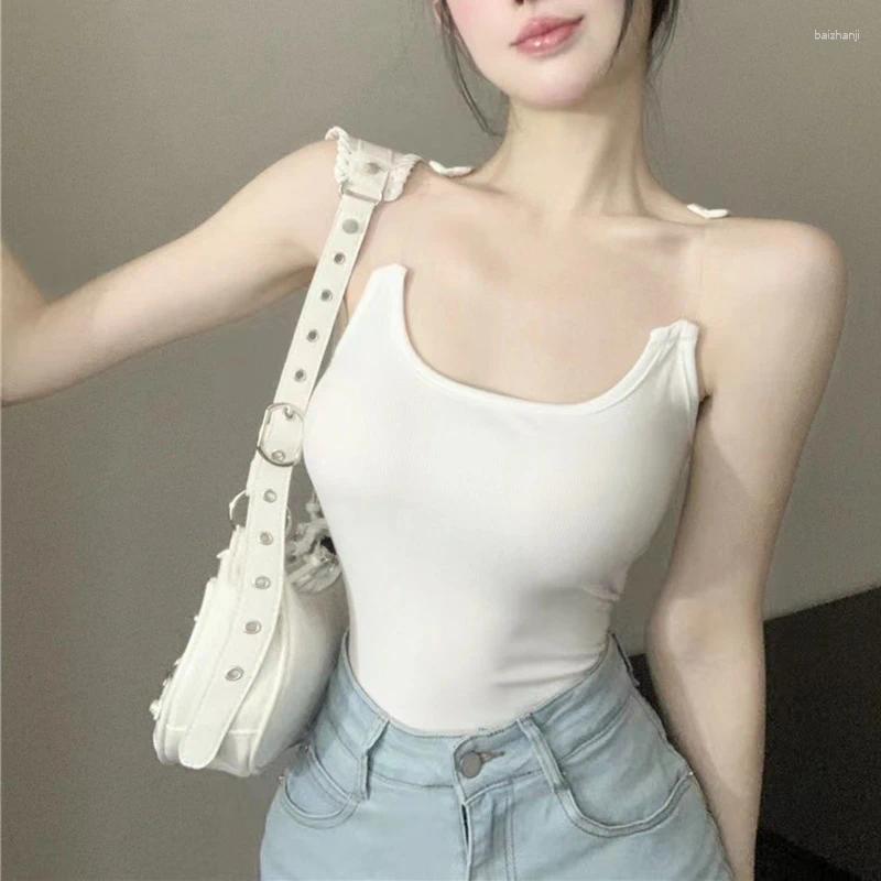 Women's Tanks Rib Knit Y2k Clothes Invisible Clear Shoulder Strap Stretch Shirts Low Cut Sleeveless Slim T-shirts Women 2024 Summer Tank Top