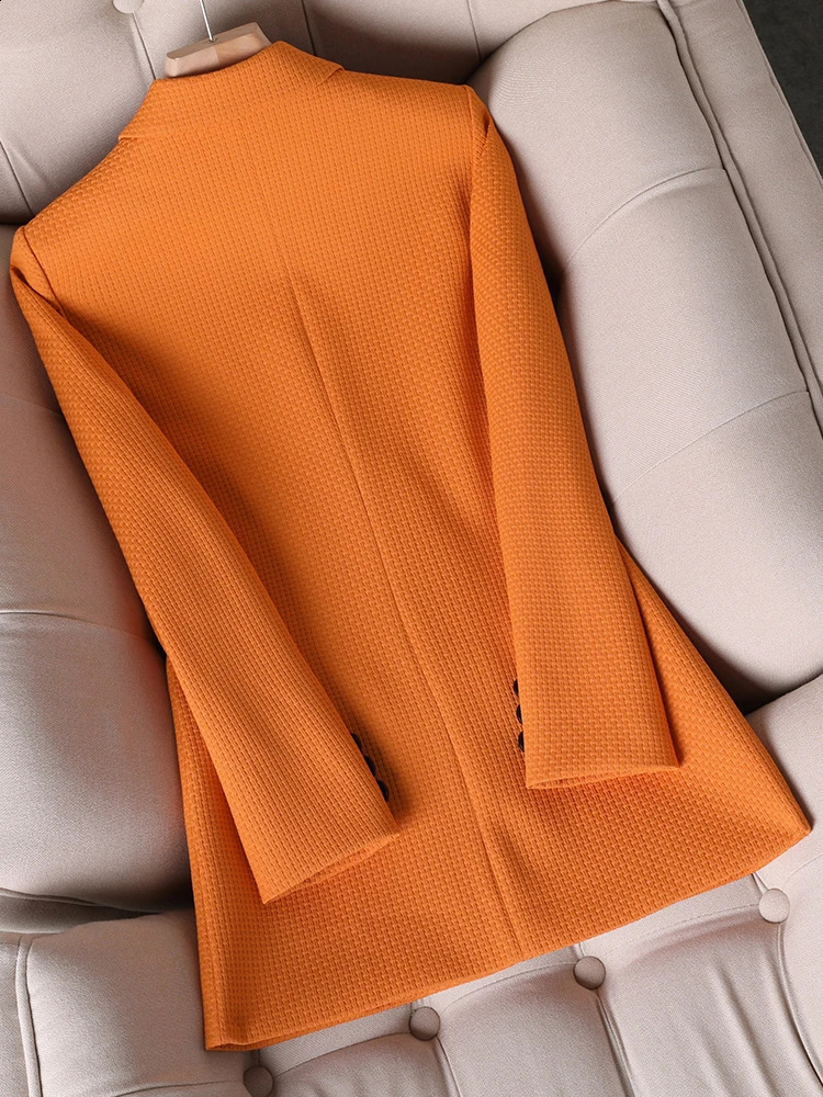 Women Formal Blazer Ladies Female Orange Black Green Plaid Long Sleeve Single Breasted Work Wear Jacket Coat For Autumn Winter 240715