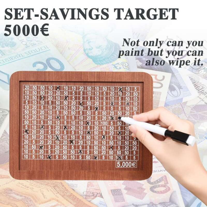 Wooden Reusable Handmade Money Box, Piggy Bank With Goal And Numbers To Check For Helps The Habit Of Saving 0723