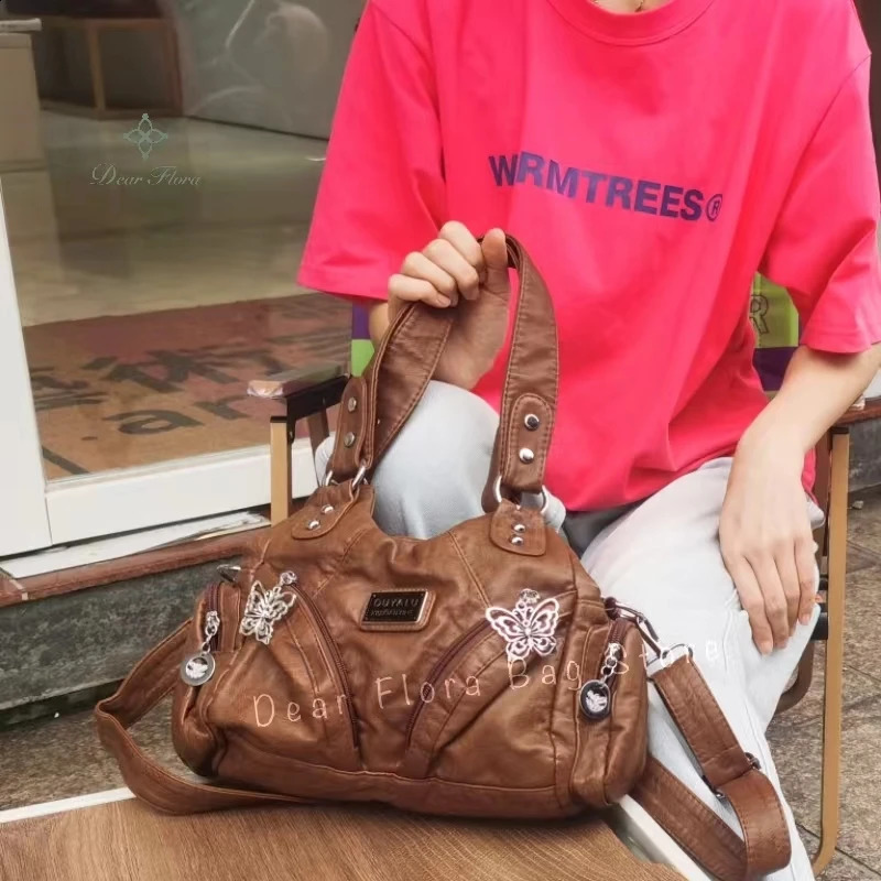 Y2K Womens Vintage Motorcycle Shoulder Bags Fashion Street Gothic Style Underarm Bag Advanced Large Capacity Tote Handbags 240724