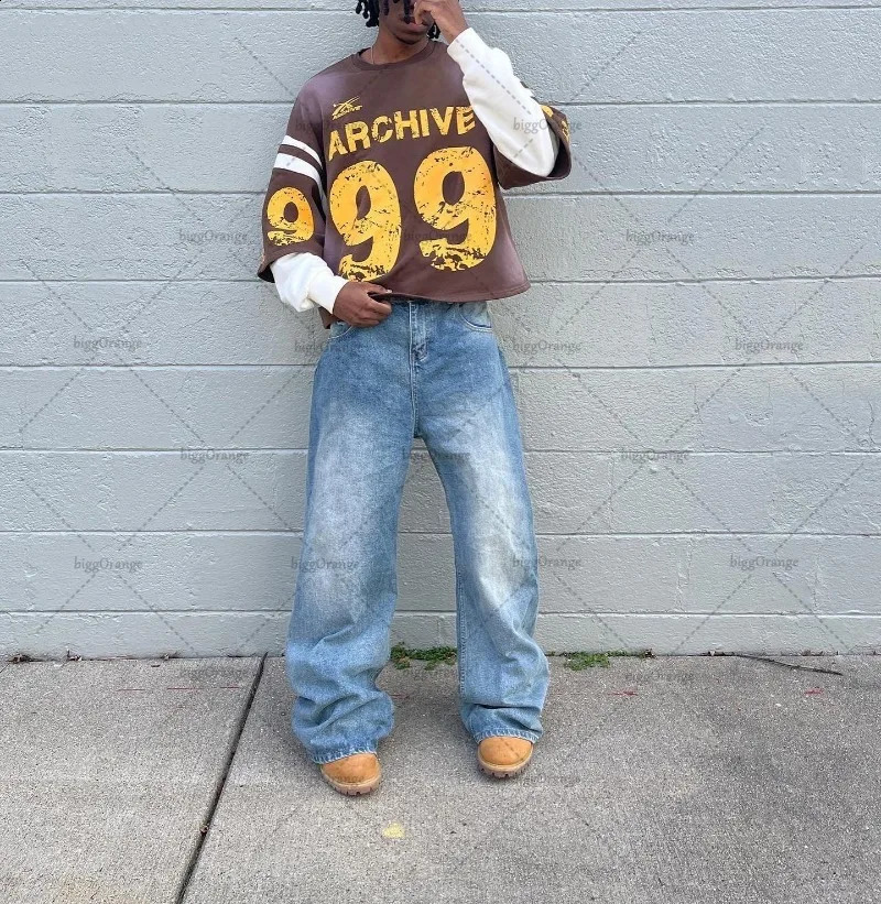 American Street Fashion Versatile Pullover Men Y2k Harajuku Retro Loose Casual Long-sleeved Letter Print Oversized T-shirt Women 240717