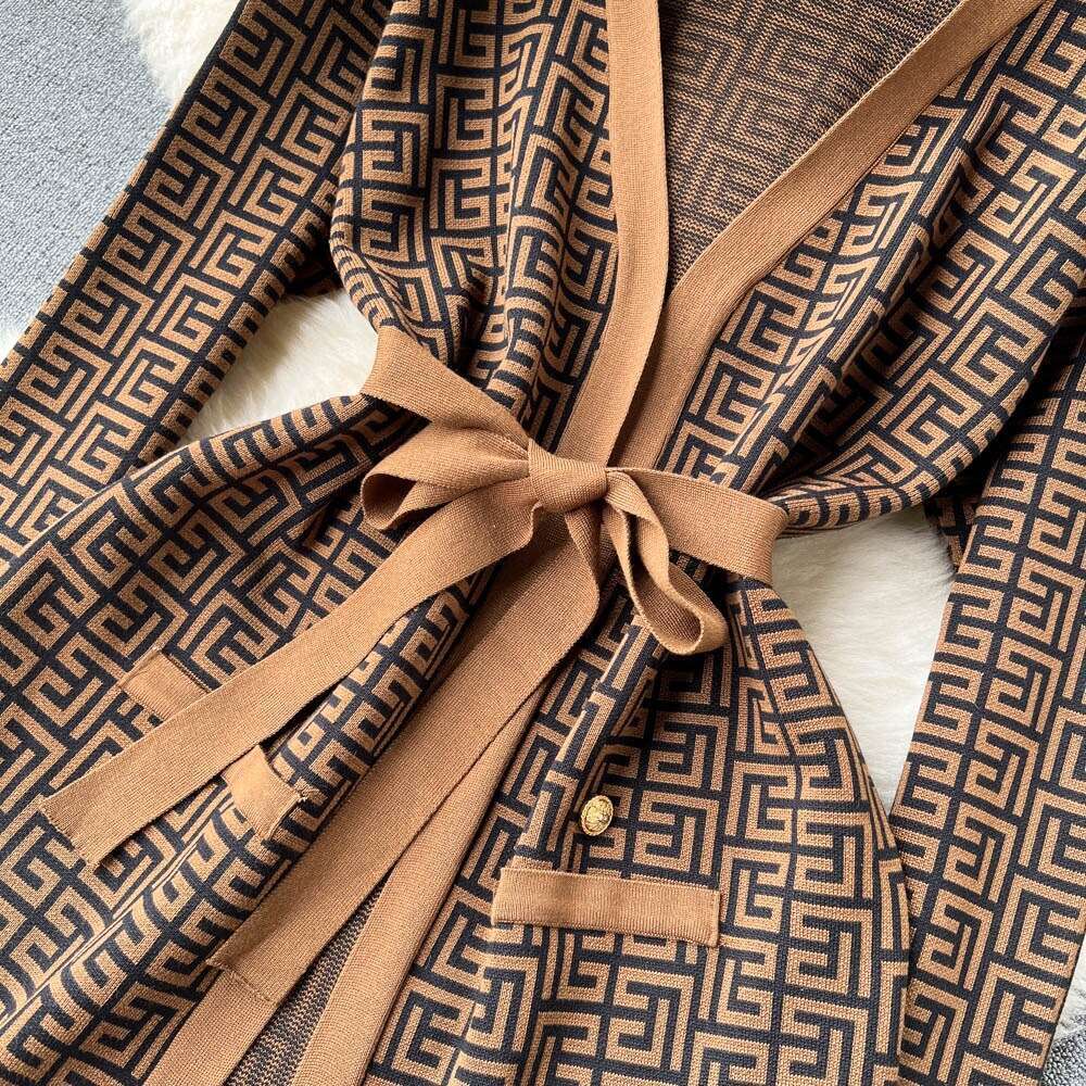 Printed Casual Suit Womens Shawl Jacket+v-neck Bottom Knit Sweater+wide Leg Pants Three Piece Set Short Loose Temperament SKINNY DRESS Lace Dress